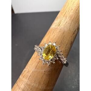 NEW Sunfire beryl and zircon ring in platinum over sterling silver size 6